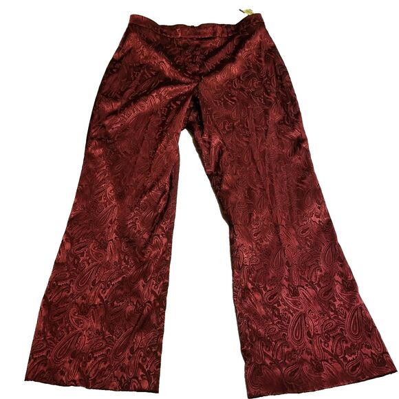 Vintage Womens Dress Pants Size 14 Burgundy Lightweight 90s Paisley Retro - Picture 6 of 12